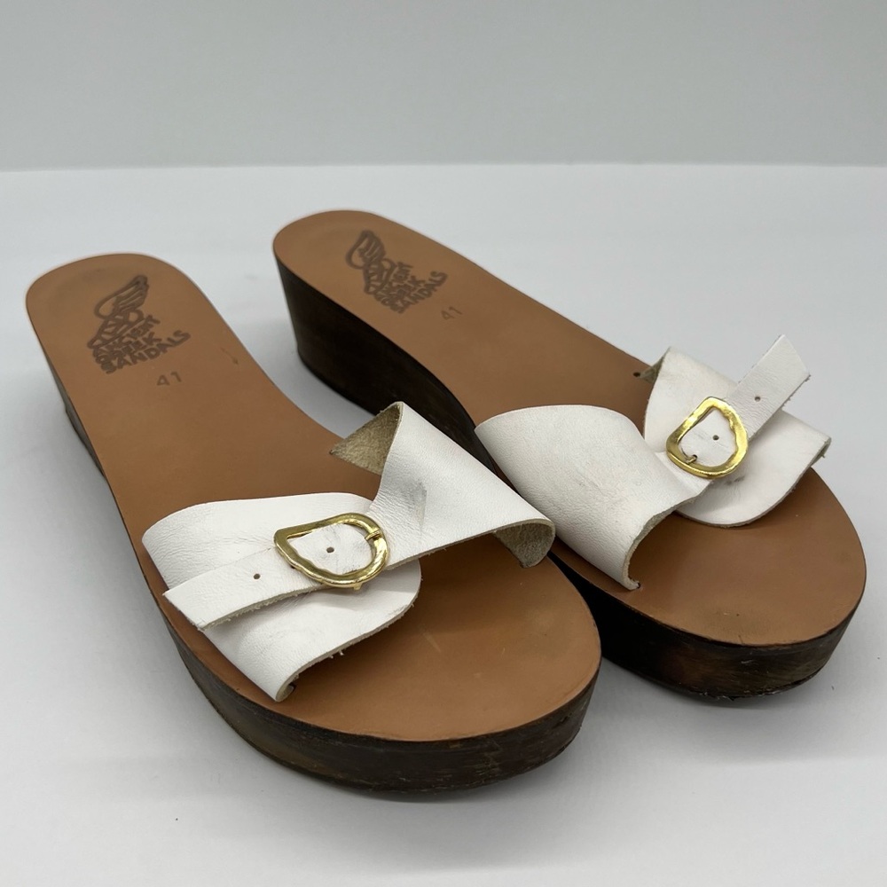 Ancient Greek Sandals Filia Sabot White and Brown Mules 41